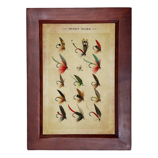 Trout Flies Reproduction Print, Vintage Behind Glass