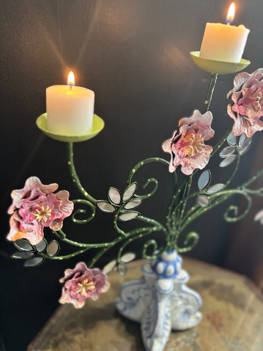 Flowered mirror candelabra