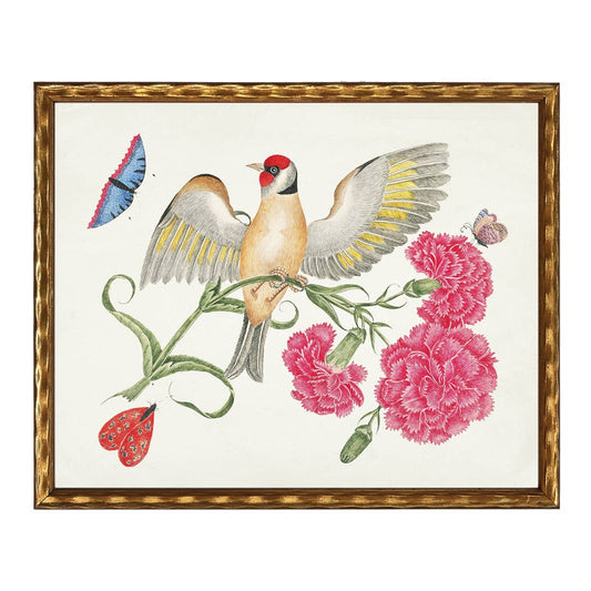 Birds, flowers and insects bookplate on a light background E