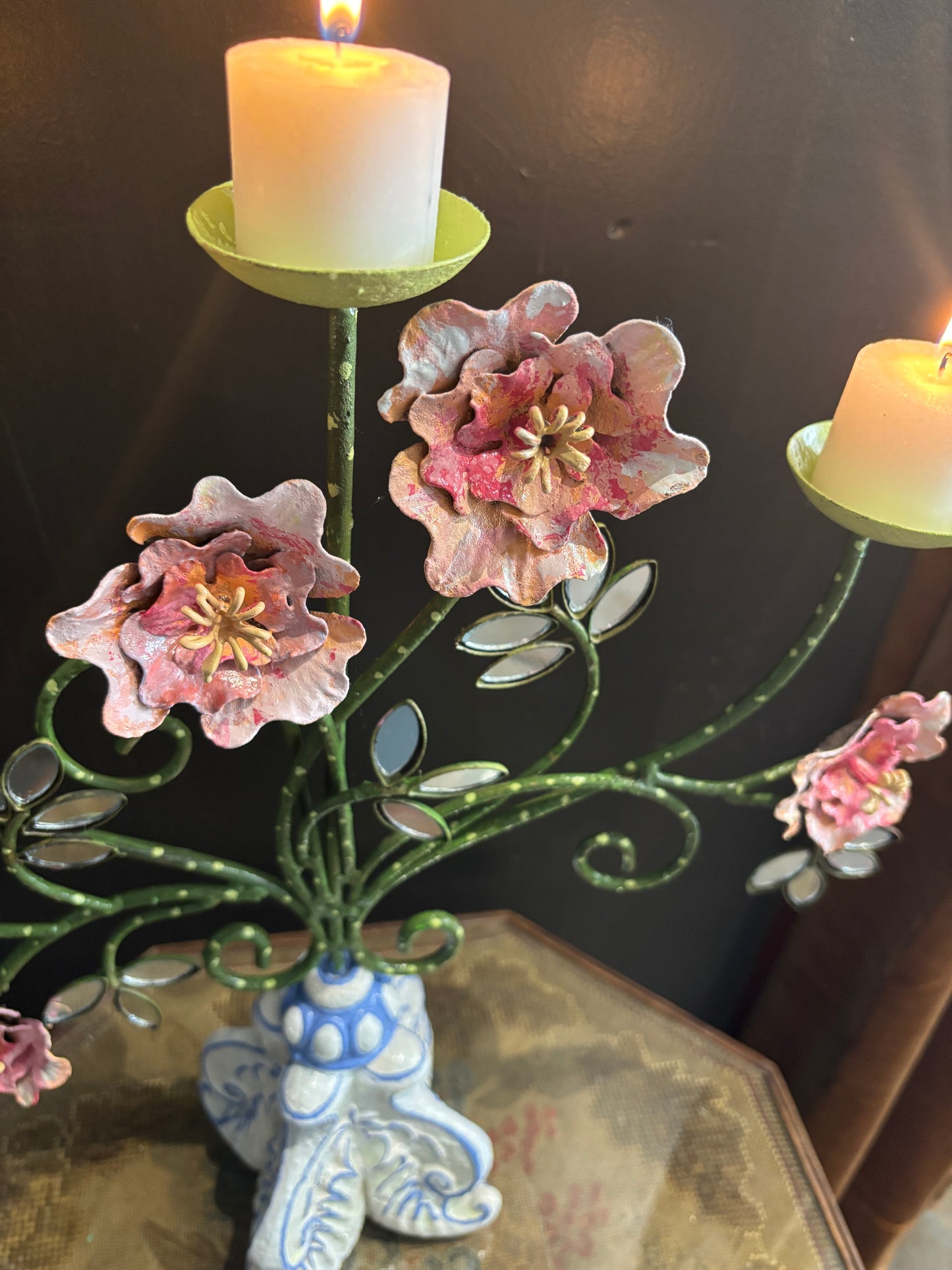 Flowered mirror candelabra