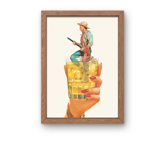 Shotgun Cowboy Whiskey Collage Art, Vintage Cowboy Art Print