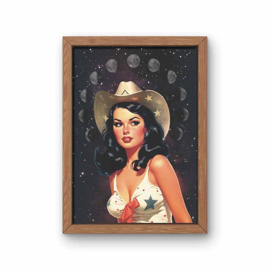 Retro Space Cowgirl Wall Art, Cowboy Western Print, Collage