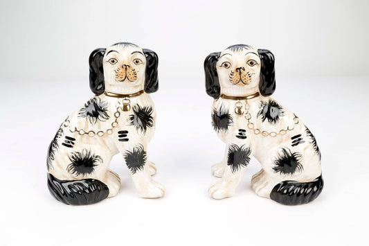 Staffordshire Dog Pair, Black and White with Brown Finish